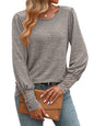 New Bubble-sleeve Crew-neck Button-up Long-sleeve Shirt