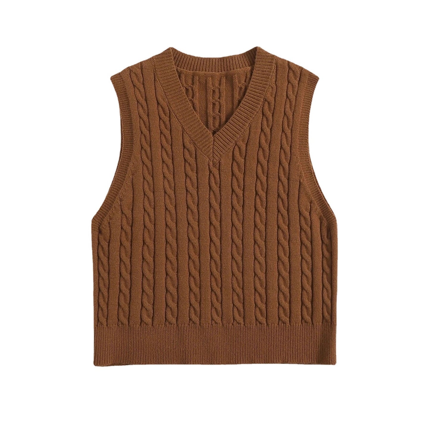 SpringSummer Knitted Cabled Vest Pullover With V-Neck