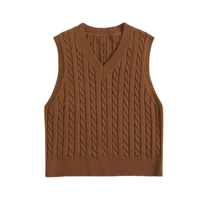 SpringSummer Knitted Cabled Vest Pullover With V-Neck