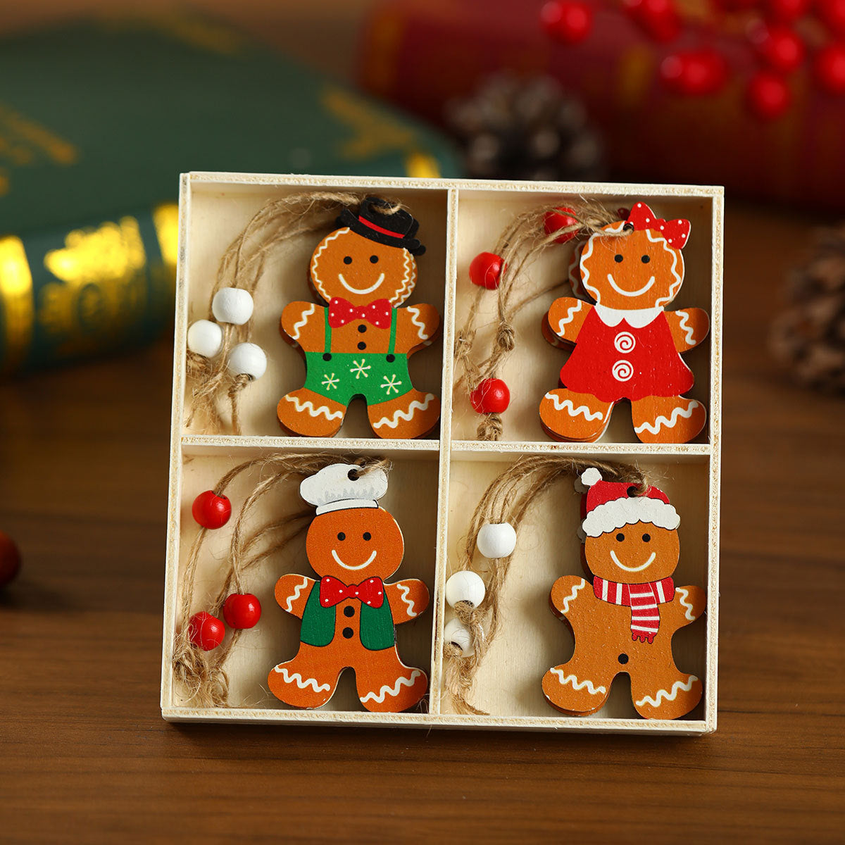 12 PCs Faceless Old Man Christmas Wooden Pendant Boxed Christmas Tree