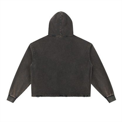 Vintage Washed Frayed-Hem Hoodie - Premium Fleece Gym Hoodie | BRACE