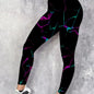 Women's Plus Size High-Waisted Floral Print Leggings - Stretchy, Casual, Machine Washable, Black with Vibrant Purple & Teal Accents, All-Season Comfort Fit, High Waisted Leggings