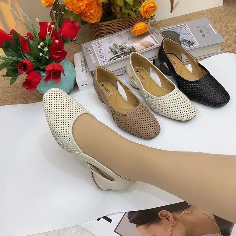Hollow-out Thick-heeled Sandals