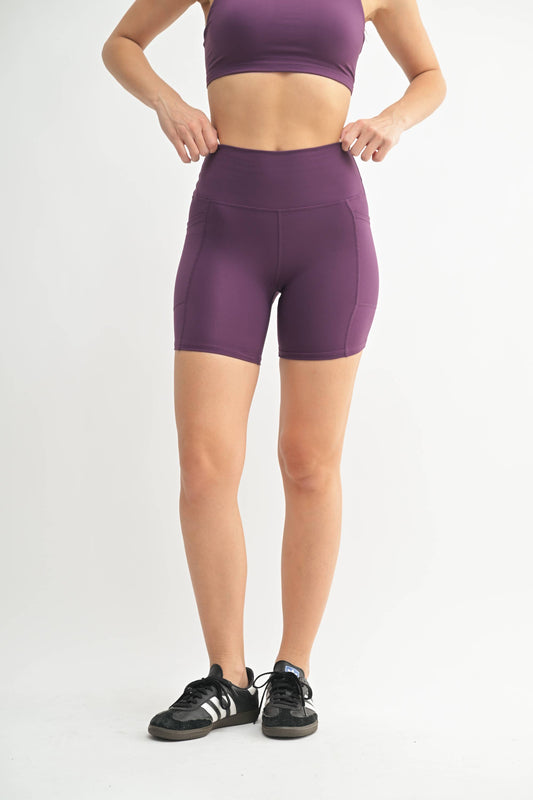 Merlot Performance Sculpt Pocket Biker Shorts-0