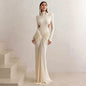 Long Sleeve High Collar Temperament Slim Fit Pleated Backless Dress