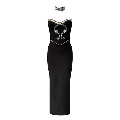 New Solid Color Refined Rhinestone Tube Top Bandage One-piece Dress