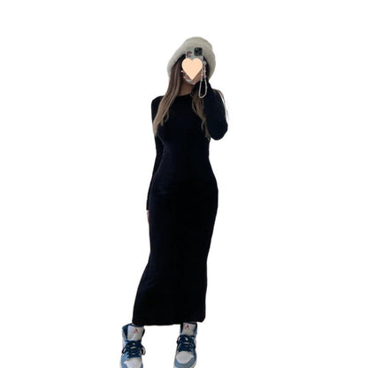 Women's Pure Color Minimal Versatile Tight Long Sleeve Narrow Dress