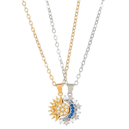 2pcs Necklace Sun And Moon Magnetic Pendant Clavicle Chain Necklace For Couple Lovers