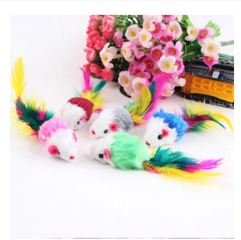 Color Feather Tail Plush Mouse Cat Toy