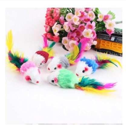 Color Feather Tail Plush Mouse Cat Toy