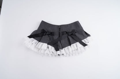 Lace-striped Waist-slimming Spicy-girl Short Pleated Skirt