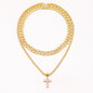 Zircon Cross Pendant Necklace Hip Hop Full Miami Curb Cuban Chain Iced Out Paved Rhinestones Bling Rapper Necklaces For Men Men's And Women's Clavicle Chain Jewelry