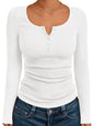 Women's Solid Color Buttons Long-sleeved T-shirt Thread Knitted Top