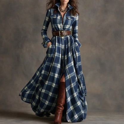 French Retro Grid Dress - Elegant Slim Fit Irregular Hem Dress for Women | Plus Size Available