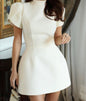Half Turtleneck Short Sleeved Red Dress Slim Fit High Waist Bow Trim Skirt