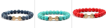 Turquoise Energy Healing Bracelet - Gun Black Barbell Bead Bracelet for Men & Women | Natural Stone Jewelry