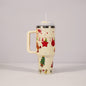 New Christmas Pattern Mug With Handle Lid Straw Drinkware Stainless Steel Vacuum Tumbler Large Capacity Car Travel Coffee Cup