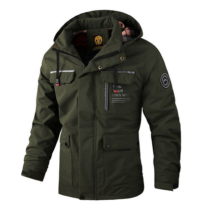 Men's Waterproof Windbreaker Jacket - Hooded Winter Coat with Fleece Lining