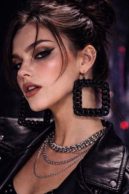 Black Chain Hoop Earrings UK – Chunky Statement Square Hoops (Bold Minimal Jewellery)