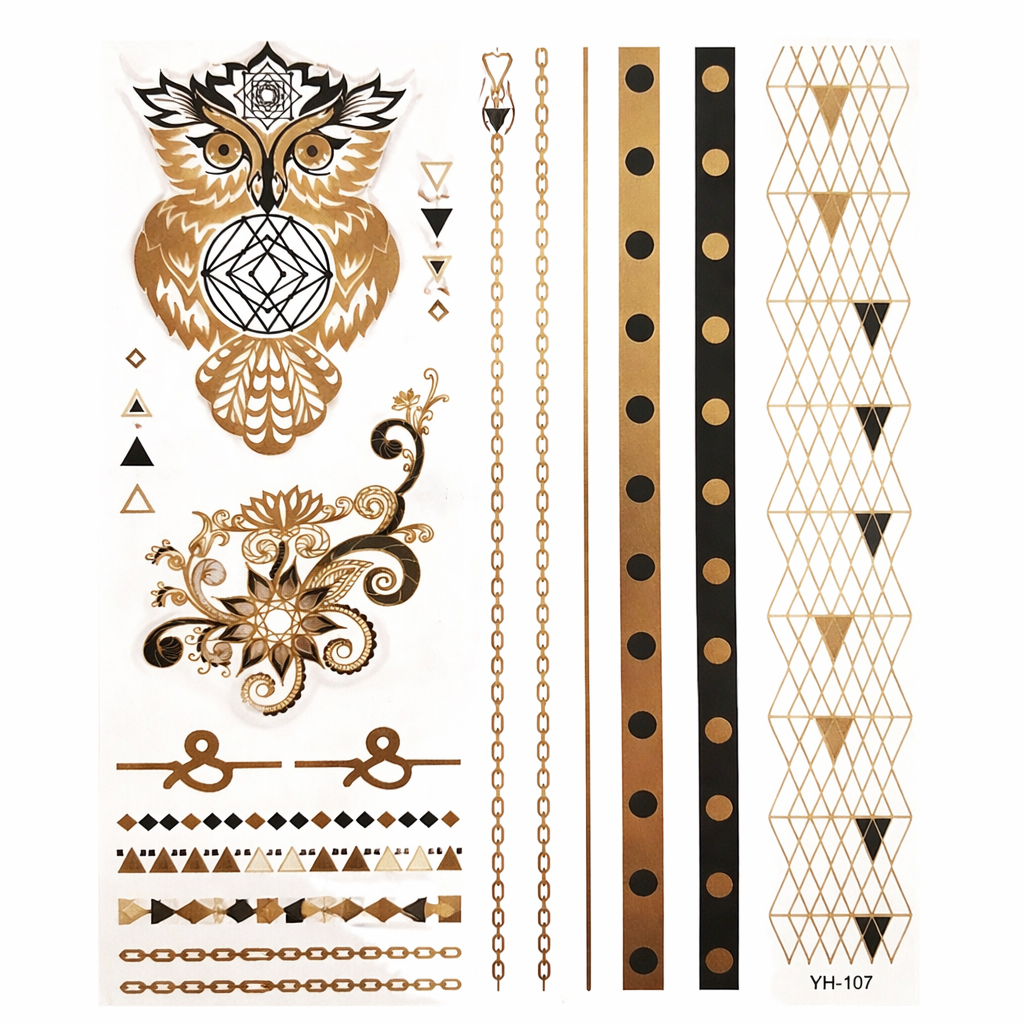 Chakra Temporary Tattoos – Metallic Gold & Black | Spiritual Festival Face & Body Art