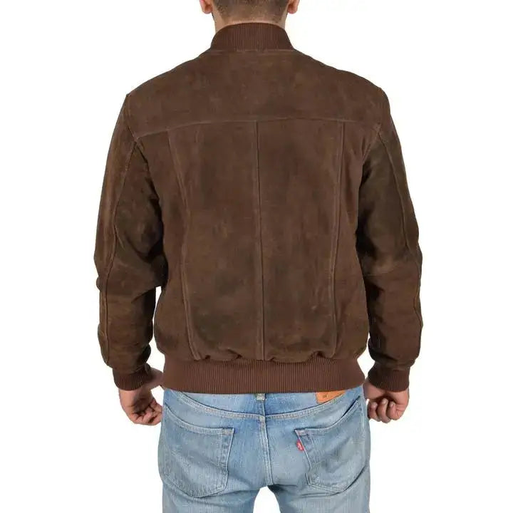 Men’s Chocolate Brown Suede Bomber Jacket-1