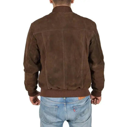 Men’s Chocolate Brown Suede Bomber Jacket-1