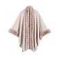 Classic Oversized Knit Coat With Artificial Rabbit Fur Collar - Elegant Pullover Cloak in Monochrome