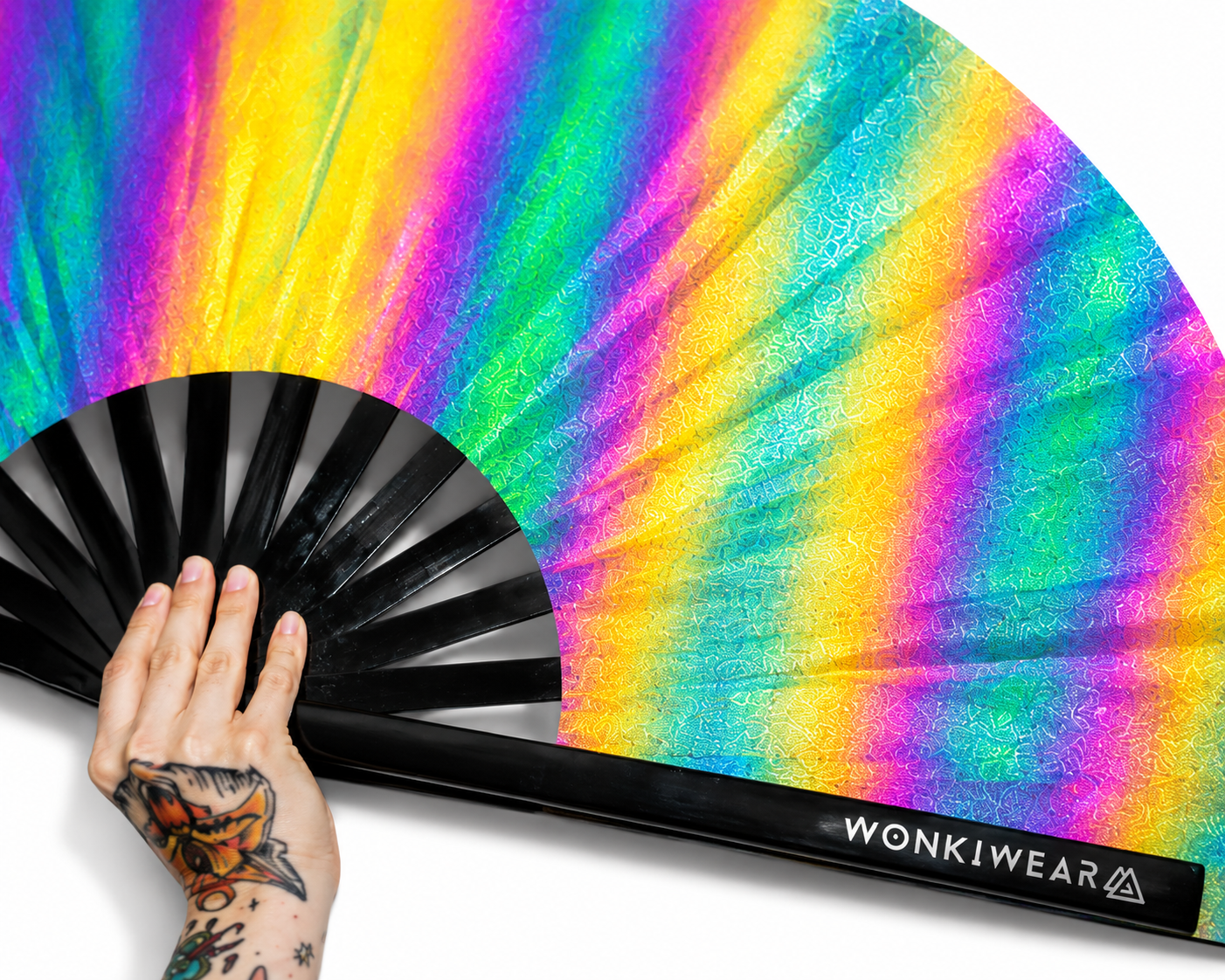 XL Festival Fan – Flash Reflective Oil Slick Rainbow Rave Fan