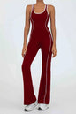 Flared Open Back Jumpsuit with Push-up Butt & Contrast Details
