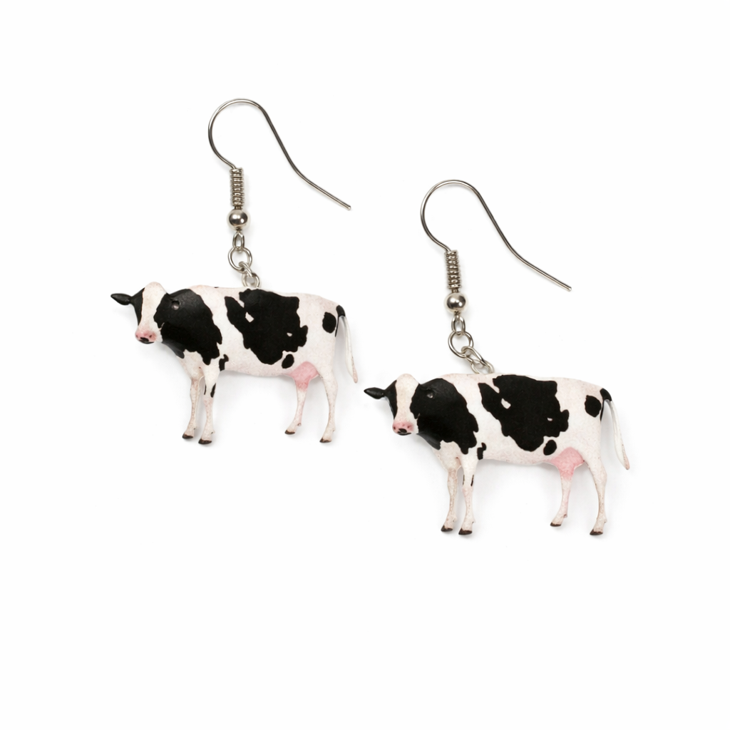 Black & White Cow Print Drop Earrings – Cute Festival Statement Jewellery