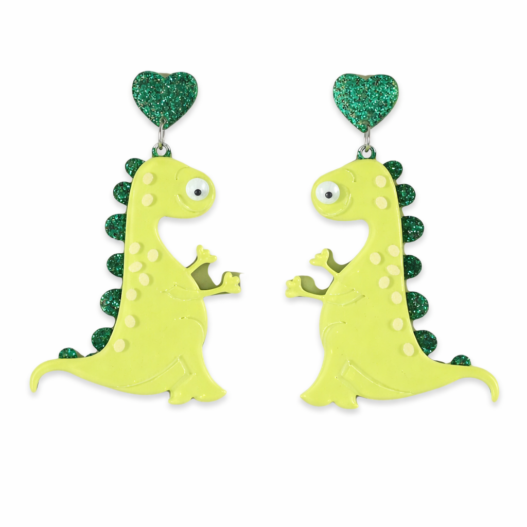 Cute Dinosaur Earrings UK – Green Statement Drop Earrings (Festival & Fun Jewellery)