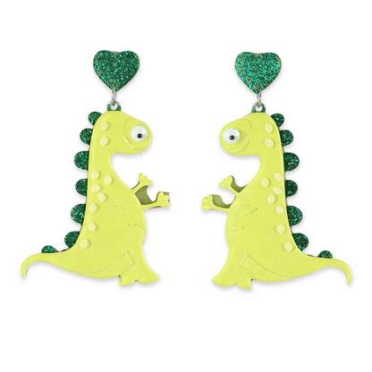 Cute Dinosaur Earrings UK – Green Statement Drop Earrings (Festival & Fun Jewellery)