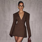 New-style Casual Slim-fit Suit Long-sleeve Bud-shaped Faux-pocket Dress