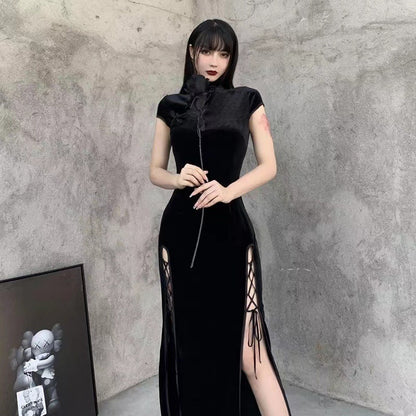 Vintage Chinese-style Velvet Cheongsam-modified Dress