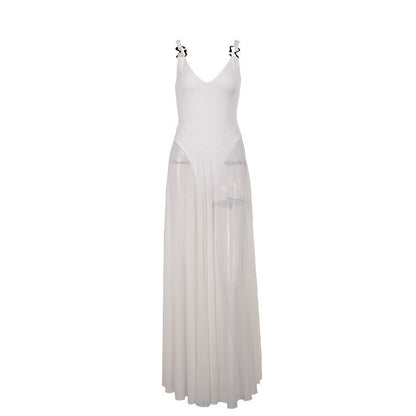 Women's Solid-Color Elegant Resort Bodycon Mesh A-Line Dress