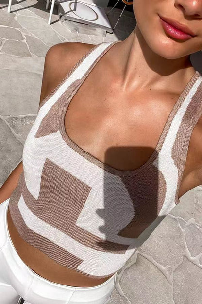New Women's Spring And Summer Contrast Color Sexy U Collar Camisole