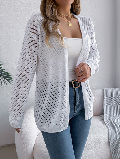 Women Casual Solid Color Hollow Out Long Sleeve Cardigan Sweater