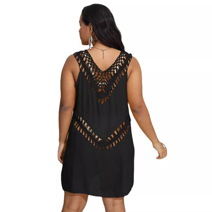 Womens Hand-Crocheted Patchwork Vest Dress Beach Bikini Cover-Up