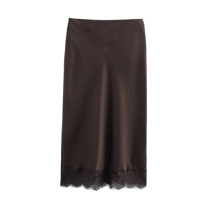 New Silk-satin Lace Top And Lace Midi Skirt