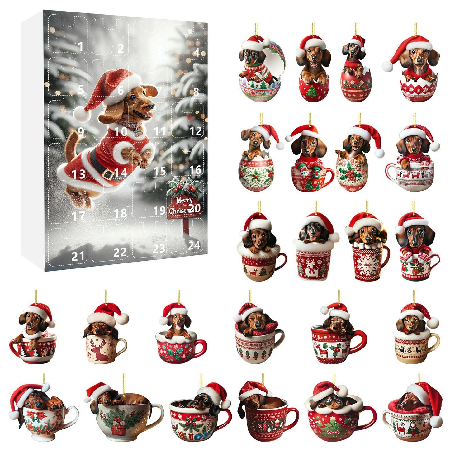 Christmas Coming Blind Box Sausage Dog Cup Pendant
