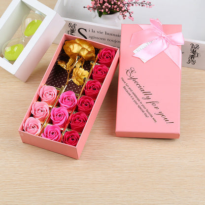 Valentine's Day Rose Gift Box 24k Gold Foil Rose Soap Flower