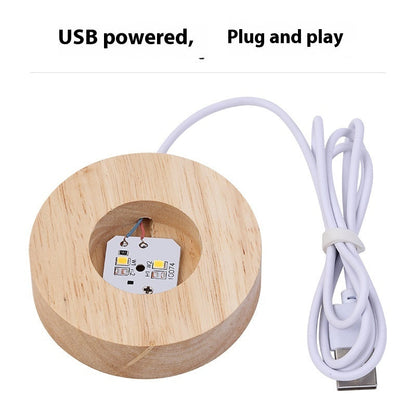 3D Crystal Ball Night Light - USB Powered Projection Lamp with Wooden Base | Moon, Ferris Wheel & Forest Designs