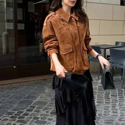Coat Suede Women's Street Chic Regular Sleeve