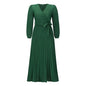 V-neck Long Sleeve Pleated A- Line Mid-length Dress