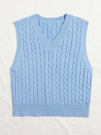 SpringSummer Knitted Cabled Vest Pullover With V-Neck