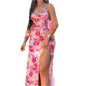 Women's Floral Print V-Neck Spaghetti Strap Midi Dress