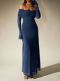 Black Off-Shoulder Maxi Dress With Glitter Detail And Mesh Sleeves