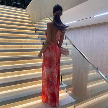 Fashionable Backless Sleeveless Halter Neck Women's Dress Evening Gown