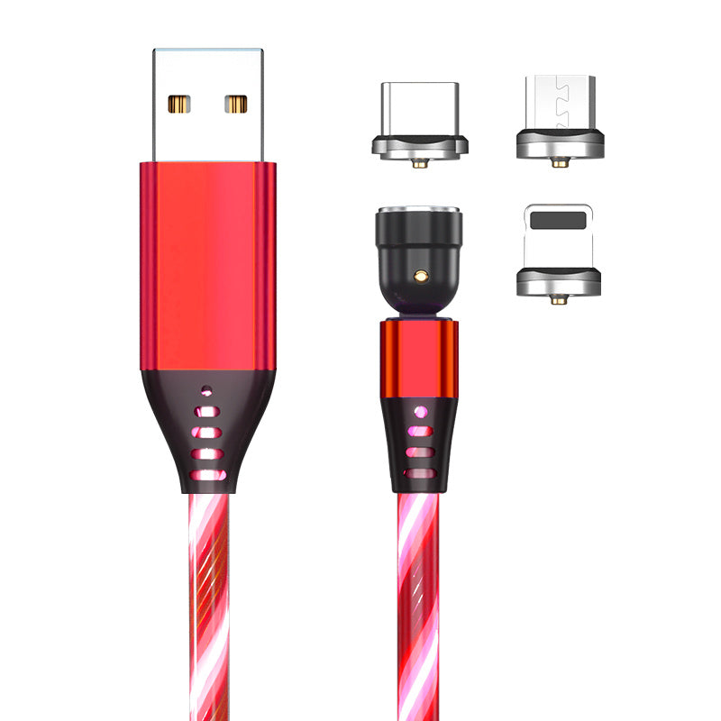 540° Rotating LED Magnetic Charging Cable - 3A Fast Charge for iPhone, USB-C & Micro USB