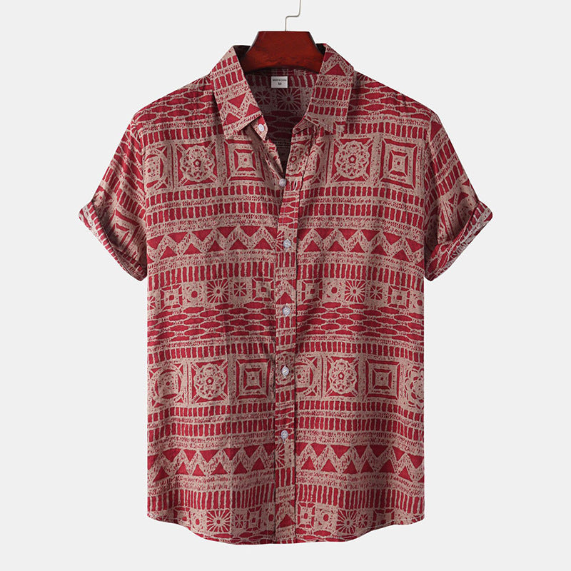 Men's Plus Size Summer Loose Short Sleeves Shirt Retro